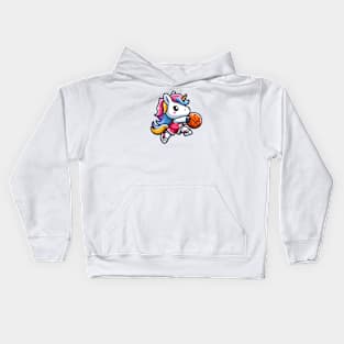 Basketball Unicorn Olympics 🏀🦄 - Slam Dunk Cuteness! Kids Hoodie